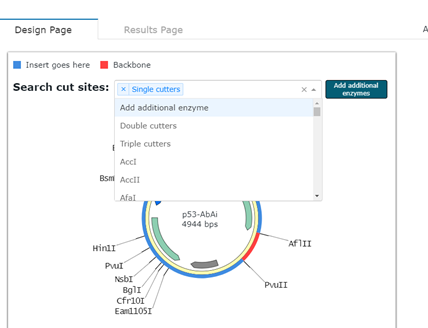 Search cut sites box